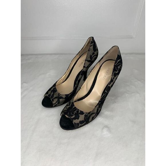Nine West Womens Peep Toe Black Lace Heels Size 7M - Picture 1 of 8